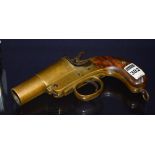 WITHDRAWN A Webley & Scott Ltd flare gun, brass with mahogany grip and suspension ring,