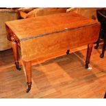 A Victorian Pembroke table, with drop flaps, drawer to each end, raised on tapering turned supports,