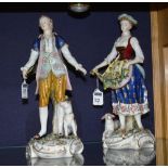 A pair of 19th century Dresden style Continental porcelain figures, depicting a male and female,