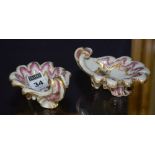 A pair of 19th century Meissen porcelain salt dishes, of scalloped form,