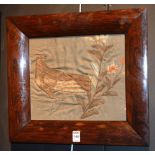 A 19th century wirework and needlepoint, depicting a dove and flowers, in rosewood frame,