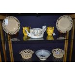 A pair of 19th century Leeds Pottery reticulated basketwork two handled dishes, 23cm diameter,