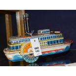 A Japanese battery operated tin plate show boat, c.