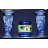 A pair of Maling blue and white pottery vases, possibly by Ringtons of Newcastle,