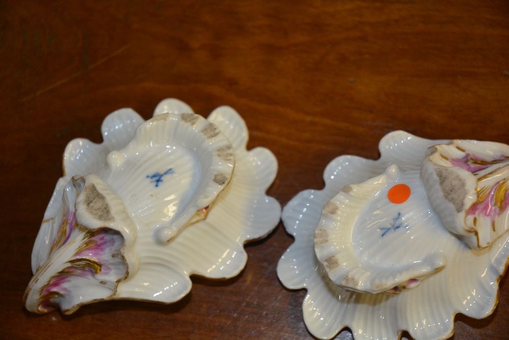 A pair of 19th century Meissen porcelain salt dishes, of scalloped form, - Image 2 of 2