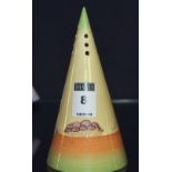 A Clarice Cliff conical sugar sifter, for Wilkinson Ltd England, the handpainted pink, green and