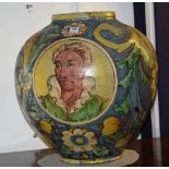 A 19th century Majolica pottery jar, of large bulbous form,