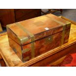 A Victorian brass bound lap desk, with presentation plaque dated 1865,