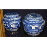 A pair of Ringtons Maling Ware pottery tea canisters with covers, of octagonal form,