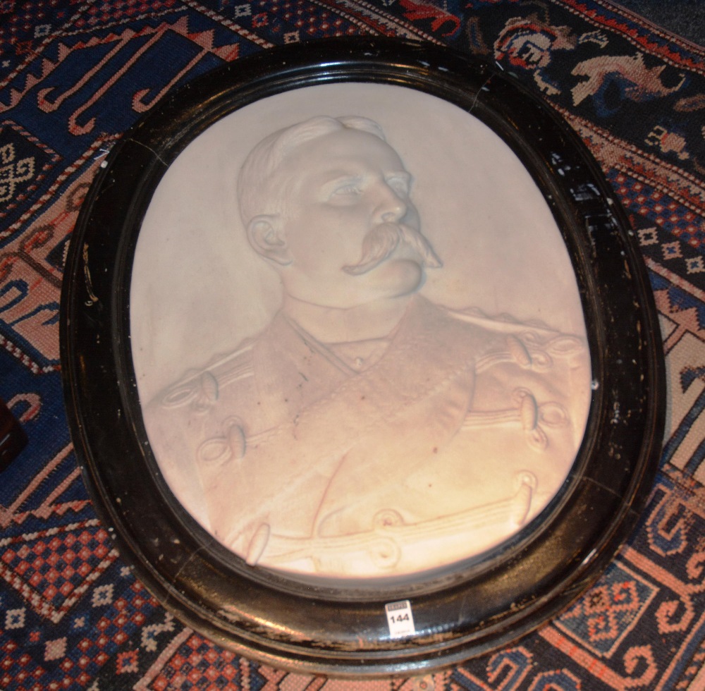An Italian marble relief of Major Murray, in military uniform, within ebonised frame,