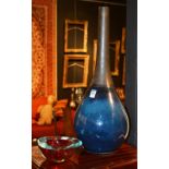 A large Studio Pottery vase, with glazed long grey neck above blue glazed bulbous shaped body,