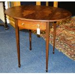 A Regency style mahogany Pembroke table, with drop flaps, pull out drawer to one side,