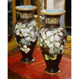 A pair of Victorian Doulton Lambeth glazed faience oviform pottery vases, possibly by Mary Capes,