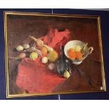Unknown Artist
'Still Life of Fruit on Red Cloth'
Oil on canvas, unsigned,
