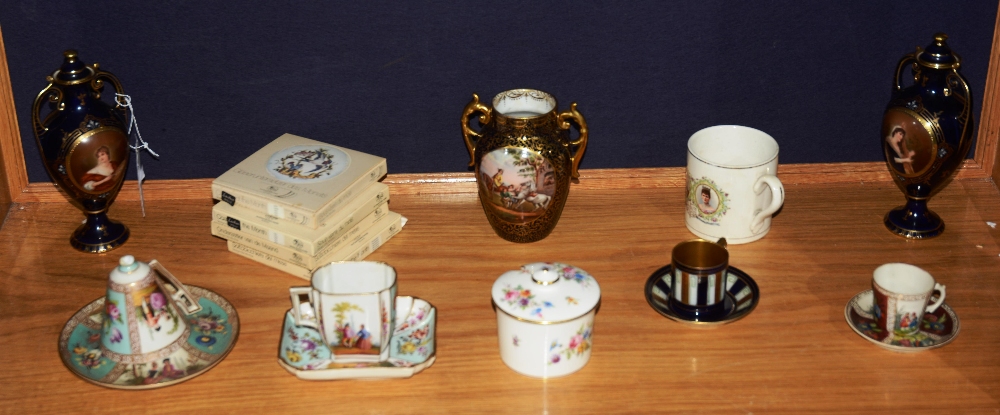 A mixed lot of ceramics, including a Dresden cup and saucer,