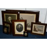 Six rosewood picture frames, including three others, enclosing etchings of Dr James Hamilton,