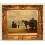 After Hendrick Willem Mesdag (Dutch 1831-1915)
'Coastal Scene with Figures and Horse & Cart'
Oil on