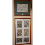 A framed map of Burntisland, and a map of Scotland, prints,