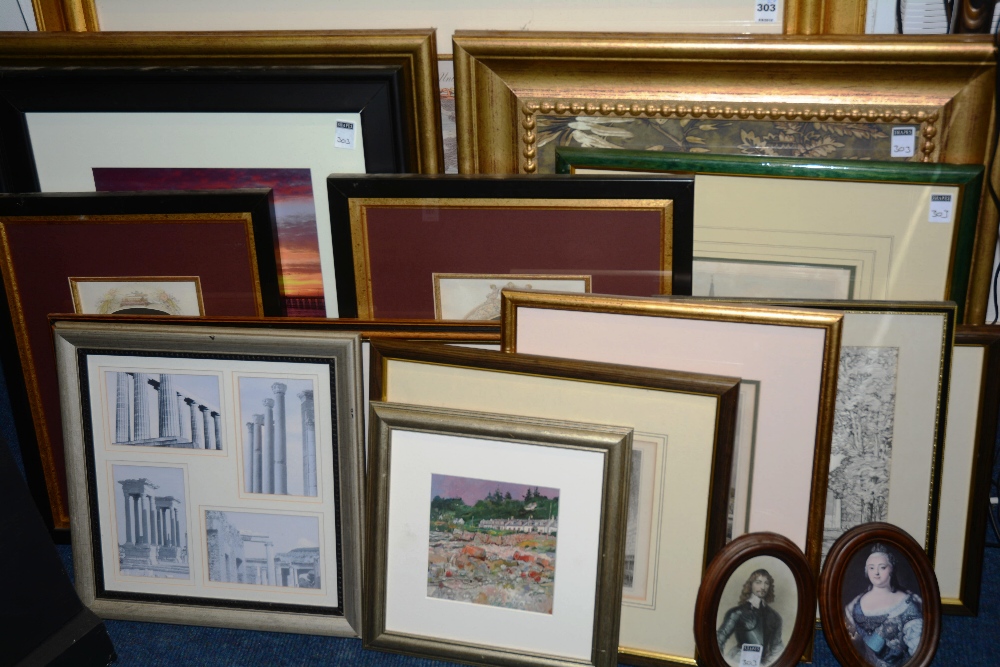 A quantity of framed prints,