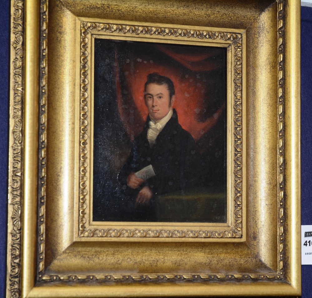 William Yellowlees (1796-1856)
'Portrait of a Young Gentleman'
Oil on walnut panel, 21.5 x 17.5cm