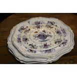 A set of four Victorian pottery platters of 'Portland Basket' design, with matching drip tray,