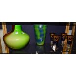 A Polish coloured glass vase, of pot bellied shape, 33cm high,