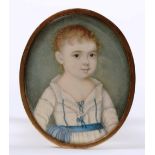 Unknown Miniaturist
'Infant Boy in a White Dress'
Watercolour and body colour on ivory, 5.3 cm