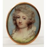 Attributed to Andrew Plimer (1763-1837)
'Lady with a Black Neck Cord'
Watercolour on ivory, 5.7 cm