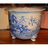 A large Oriental 19th century hand painted pottery planter,