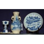 Three pieces of 19th century Chinese pottery, comprising of crackle glaze vase, blue character marks