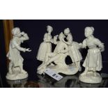 A Nymphenburg porcelain figure group, in the form of three 18th century figures, with scroll