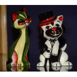 Two Lorna Bailey ceramic animal figures, in the form of a dog wearing top hat, 15cm high,