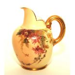 A Royal Worcester blush ivory porcelain jug, decorated with handpainted foliate panels,