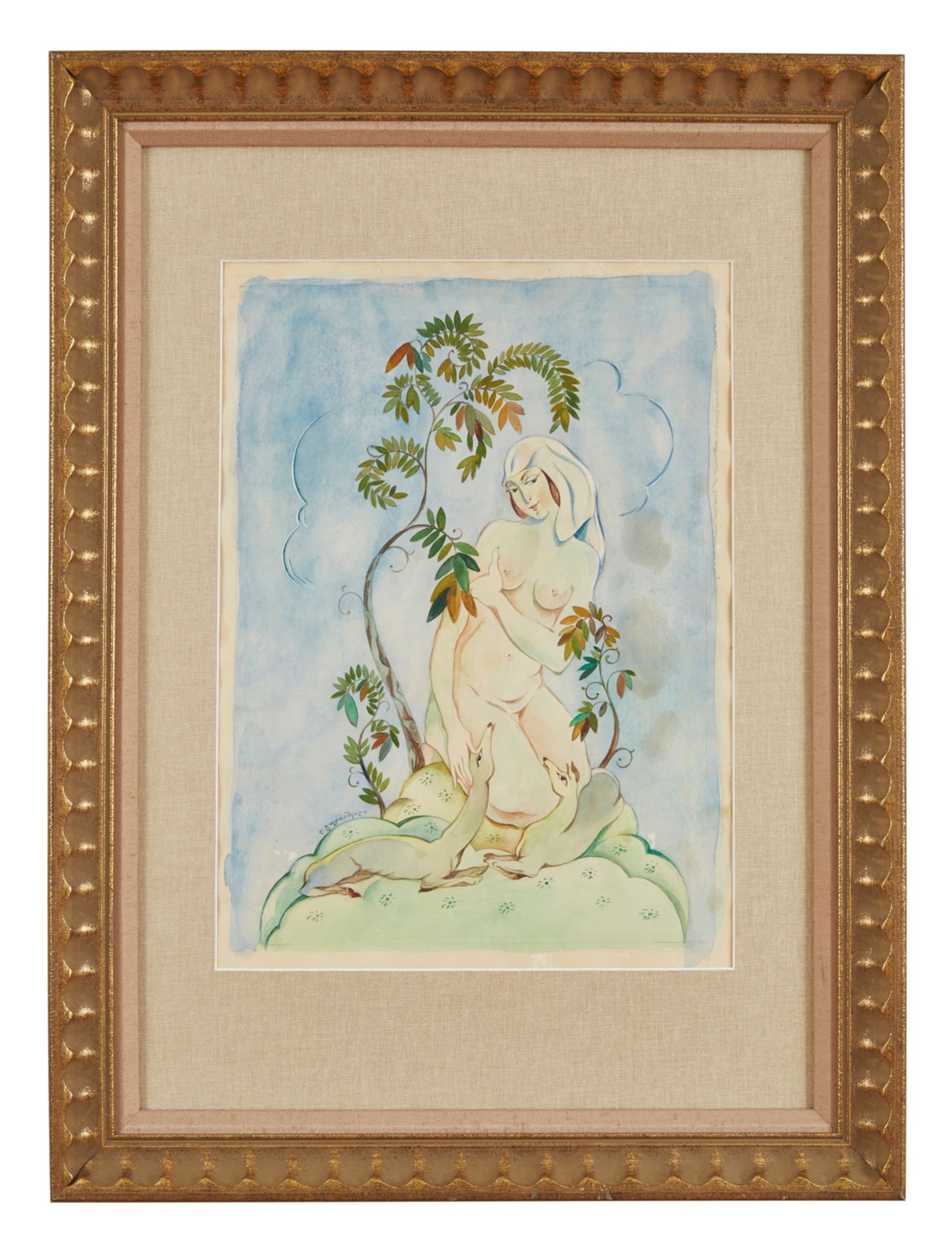 LADO GUDIASHVILI (GEORGIAN 1896-1980)   Nude with Fawns ,  watercolor and gouache on paper 43.1 x - Bild 2 aus 2