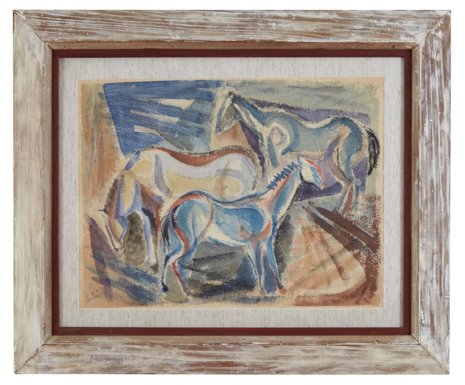SIGMUND LANDAU (POLISH 1898-1962)   The Horses ,  watercolor and ink on paper 42 x 56 cm (16 1/2 x - Bild 2 aus 2