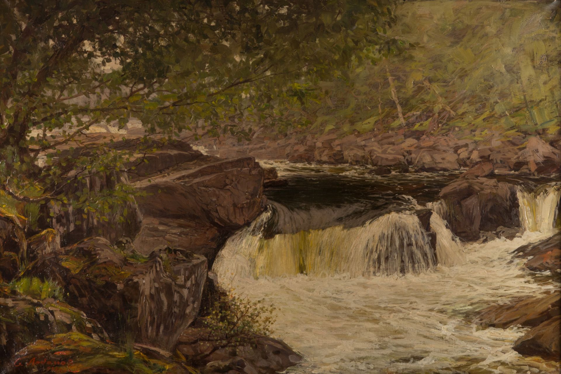 SERGEI IVANOVICH LOBANOV (RUSSIAN 1887-1943)   River Rapids , 1922 oil on canvas 61.3 x 91.2 cm (24