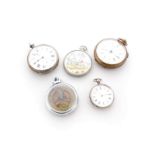 Collection of five antique pocket watches silver and plated Worldwide shipping available on all