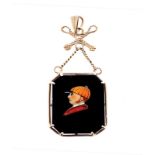 Victorian 9 ct. gold necklace pendant with portrait of jockey intaglio Worldwide shipping