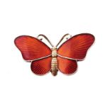Norwegian sterling silver and red guilloche enamel butterfly brooch Worldwide shipping available