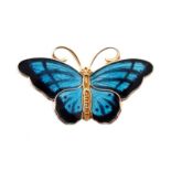 Vintage Norwegian sterling silver turquoise and black enamel butterfly brooch with the mark of Hroar