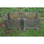 Pair of nineteenth-century pierced cast iron planters 46 cm. square; 42 cm. higheach of square form