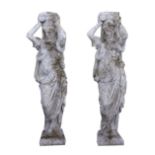 Pair of reconstituted stone caryatid pillars each 150 cm. highWorldwide shipping available: