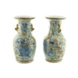 Pair of Chinese nineteenth-century polychrome celadon vases Each of baluster form 35 cm high