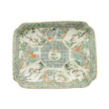 Nineteenth-century Chinese famille vert dish of rectangular form and serpentine corners, decorated