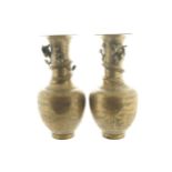 Pair of nineteenth-century Chinese bronze vases each of baluster form with engraved panels,