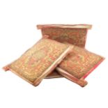 Set of four Chinese Qing period silk embroidered panels with key scroll decoration 52 cm wide; 41 cm