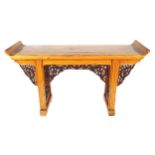 Nineteenth-century Chinese altar table the rectangular scroll end top, above a simple frieze