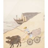 Set of three Chinese Tradesman hand coloured prints, circa 1890 depicting silk spinning, or