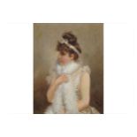 E. Gilbert after Corcos, portrait of a lady wearing an ermine scarf, signed oil on canvas