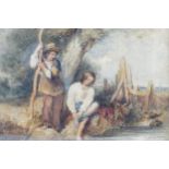 W. Hunt two boys beside a stream, signed watercolour Worldwide shipping available: shipping@